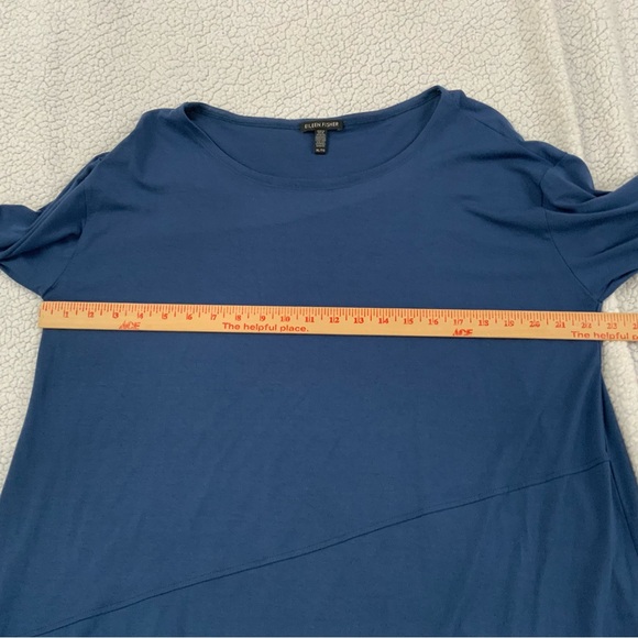Eileen Fisher XL Neptune Stretch Jersey Asymmetric Tunic Top 3/4 Sleeve Blue - Picture 7 of 12